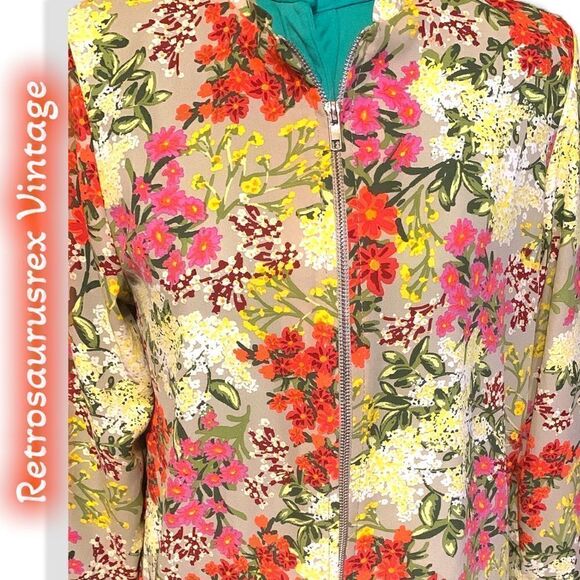 Vintage Kikit Retro Mod Floral Zipper Cardigan Jacket, Medium - Picture 2 of 7
